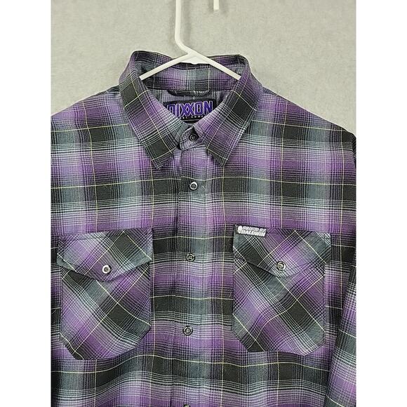 DIXXON Ballistic BJ Baldwin Purple Plaid LS Snap Up Flannel Shirt Men's Large - Picture 3 of 12